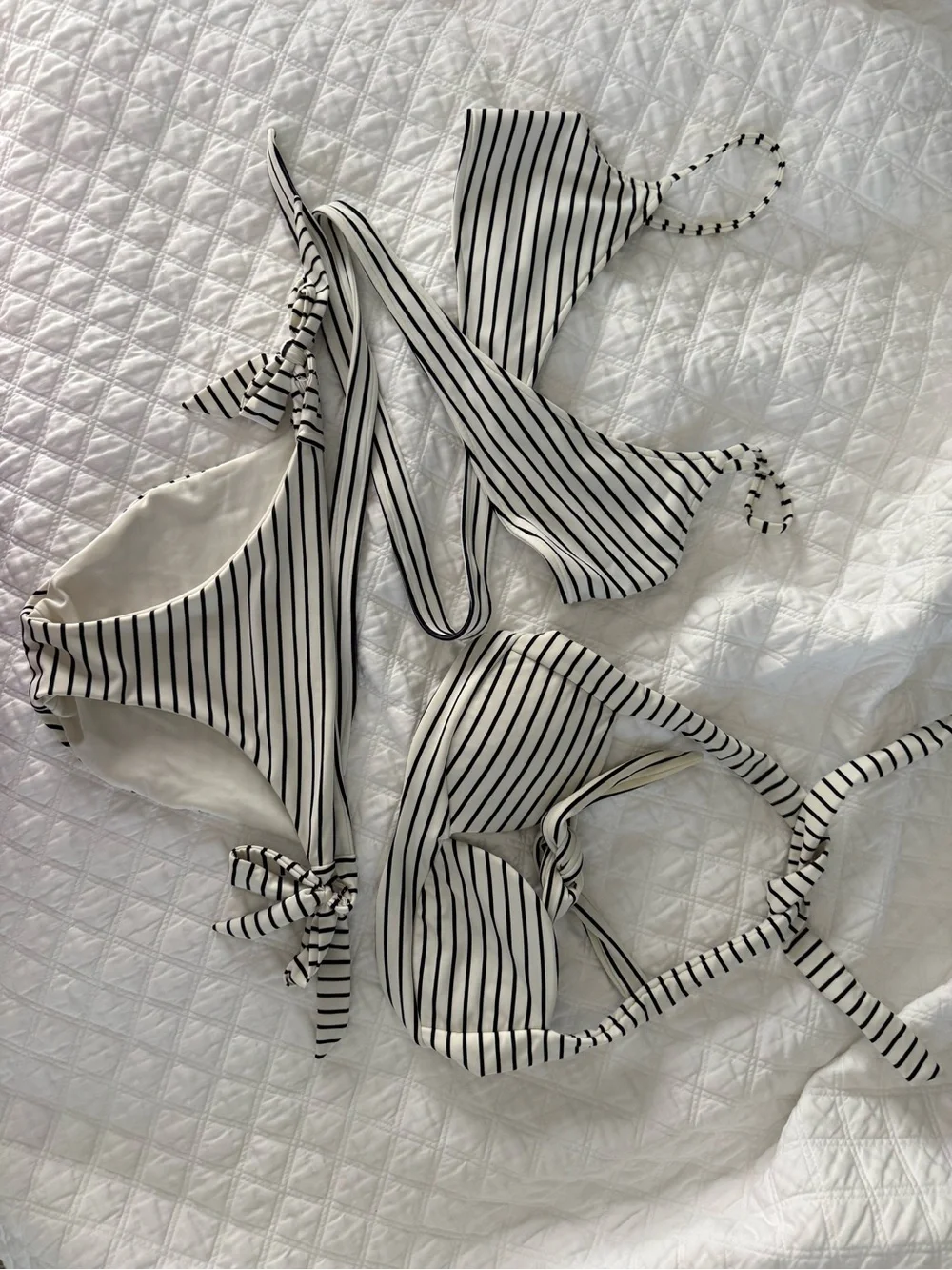 Monday Swimwear Black & White Striped Bikini Set